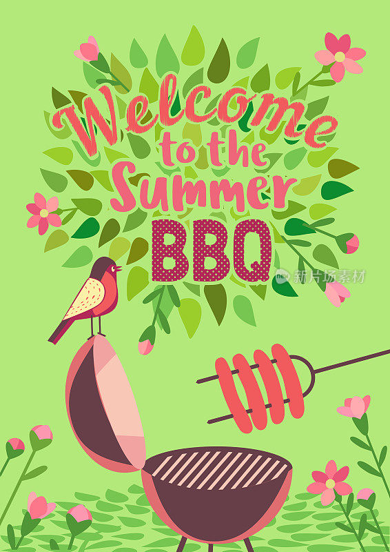 Summer barbecue picnic vector poster